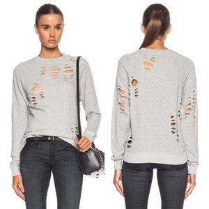 R13 Shredded Zip Side Cotton Sweatshirt Gray